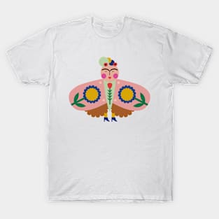 Cute colorful Frida kahlo feminist butterfly and summer flowers T-Shirt